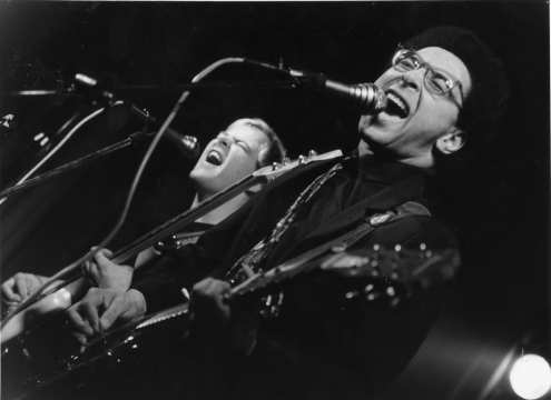 marc & mick onstage at the masonic